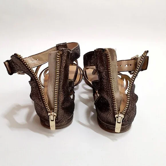 MARC FISHER Gladiator Sandals in Metallic Bronze Glitter with Gold Hardware - Picture 8 of 12